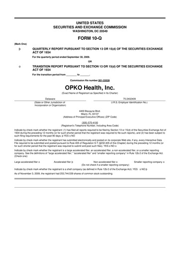 Miniature OPKO Health
 10-Q Rapport trimestriel  