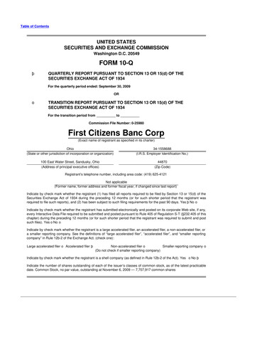 Thumbnail Civista Bancshares
 10-Q Quarterly Report FY 
