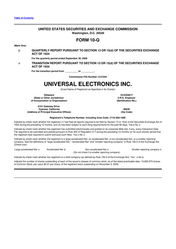 Miniature Universal Electronics 10-Q Rapport trimestriel  