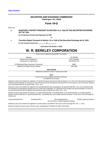 Thumbnail W. R. Berkley 10-Q Quarterly Report FY 