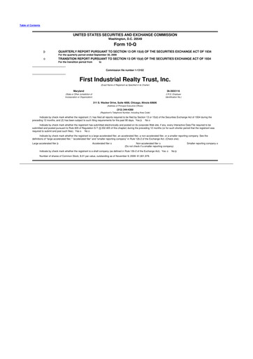 Thumbnail First Industrial Realty Trust 10-Q Quarterly Report FY 