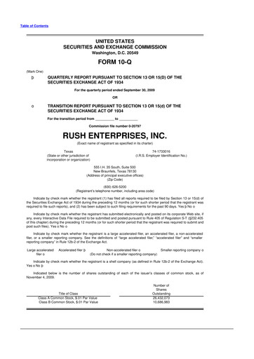 Thumbnail Rush Enterprises
 10-Q Quarterly Report FY 