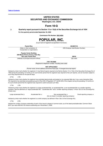 Thumbnail Popular, Inc. (Banco Popular de Puerto Rico) 10-Q Quarterly Report FY 
