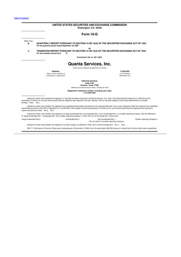 Thumbnail Quanta Services
 10-Q Quarterly Report FY 