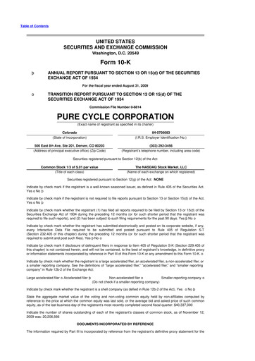 Thumbnail Pure Cycle (water) 10-K Annual Report 