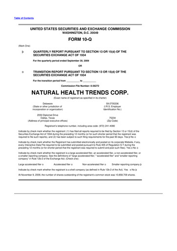 Thumbnail Natural Health Trends 10-Q Quarterly Report FY 
