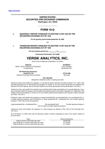Thumbnail Verisk Analytics 10-Q Quarterly Report FY 