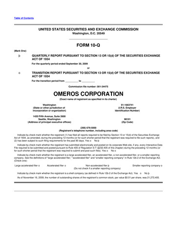 Thumbnail Omeros Corporation 10-Q Quarterly Report FY 