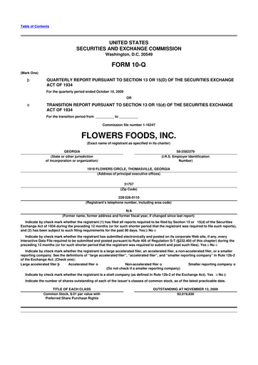 Thumbnail Flowers Foods
 10-Q Quarterly Report FY 