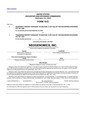 Thumbnail NeoGenomics
 10-Q Quarterly Report FY 