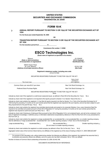 Thumbnail ESCO Technologies
 10-K Annual Report 