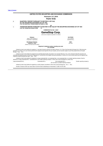 Thumbnail GameStop
 10-Q Quarterly Report FY 