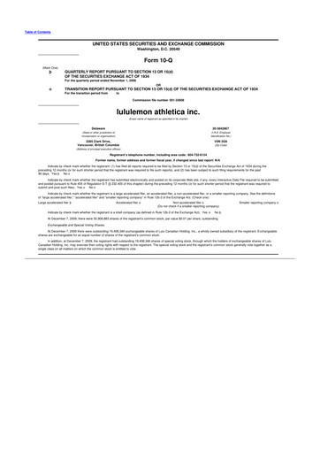 Thumbnail lululemon athletica 10-Q Quarterly Report FY 