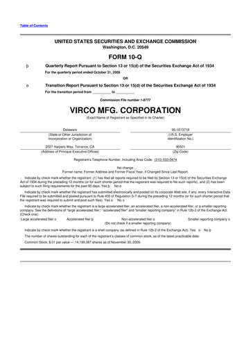 Thumbnail Virco Manufacturing 10-Q Quarterly Report FY 
