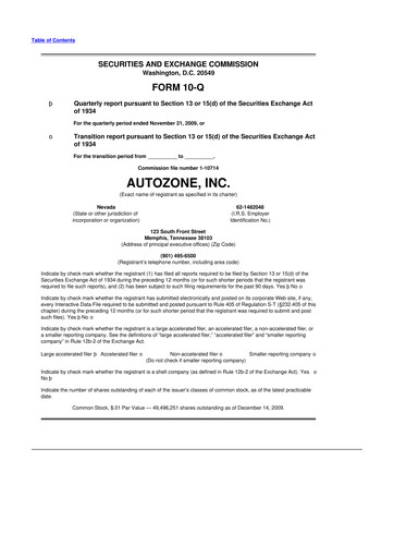 Thumbnail AutoZone 10-Q Quarterly Report FY 
