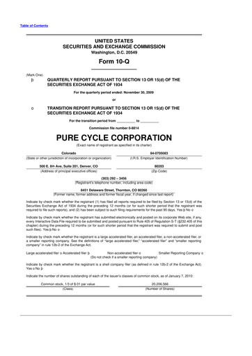 Thumbnail Pure Cycle (water) 10-Q Quarterly Report FY 