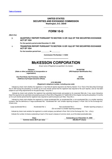 Thumbnail McKesson 10-Q Quarterly Report FY 