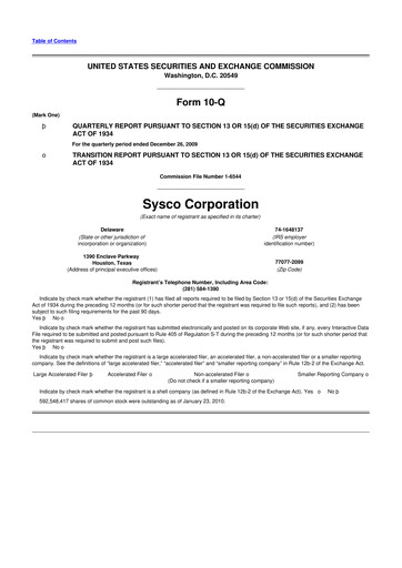 Thumbnail Sysco 10-Q Quarterly Report FY 