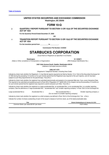 Thumbnail Starbucks 10-Q Quarterly Report FY 