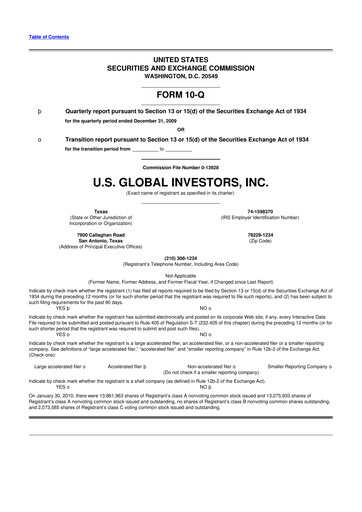 Thumbnail U.S. Global Investors 10-Q Quarterly Report FY 