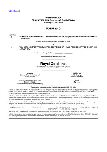 Thumbnail Royal Gold
 10-Q Quarterly Report FY 