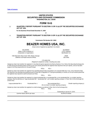 Miniature Beazer Homes USA
 10-Q Rapport trimestriel  