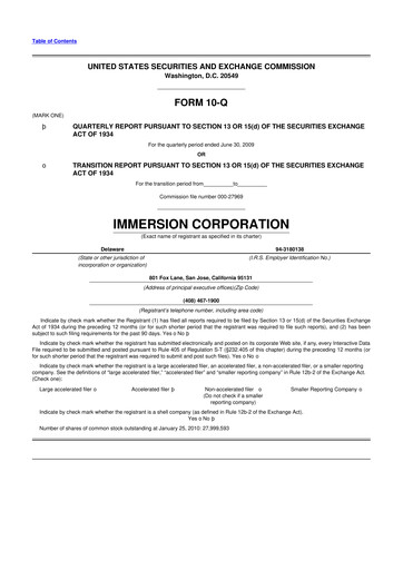 Thumbnail Immersion Corporation
 10-Q Quarterly Report FY 