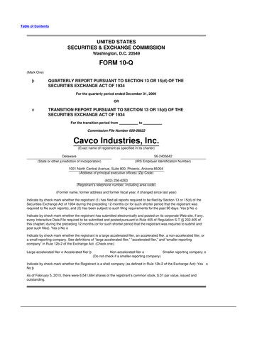 Miniature Cavco Industries 10-Q Rapport trimestriel  