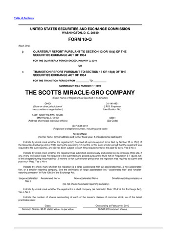 Thumbnail ScottsMiracle-Gro 10-Q Quarterly Report FY 