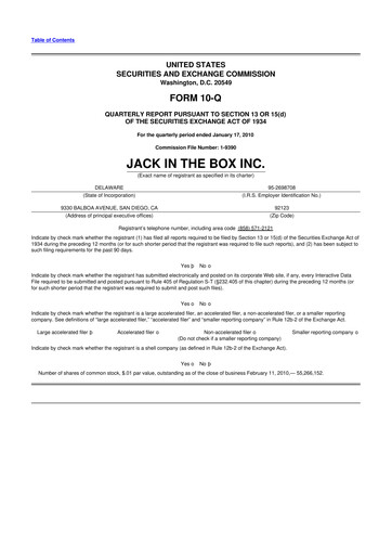 Vorschaubild Jack in the Box
 10-Q Quartalsbericht  