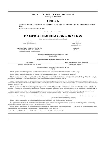 Thumbnail Kaiser Aluminum
 10-K Annual Report 