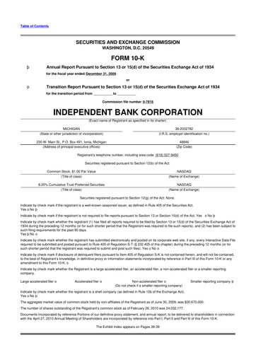 Thumbnail Independent Bank Corporation 10-K Annual Report 