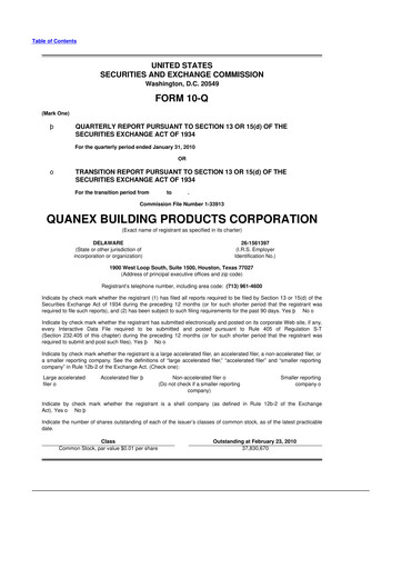 Miniature Quanex Building Products 10-Q Rapport trimestriel  