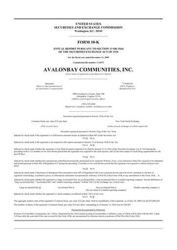 Thumbnail AvalonBay Communities 10-K Annual Report 