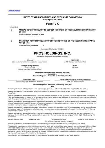 Vorschaubild PROS Holdings, Inc.
 10-K Jahresbericht 