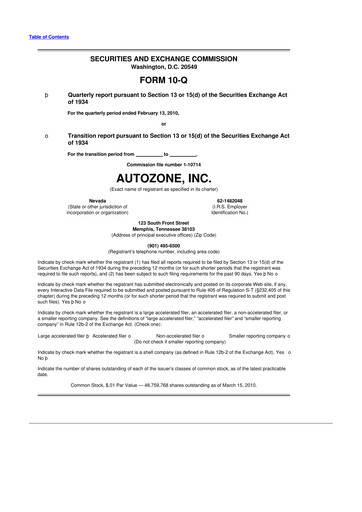 Thumbnail AutoZone 10-Q Quarterly Report FY2010 