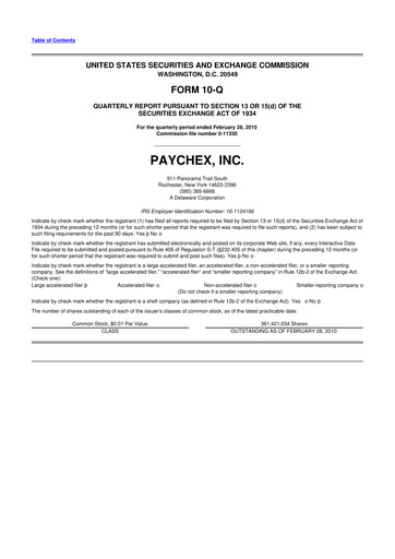 Thumbnail Paychex 10-Q Quarterly Report FY2010 