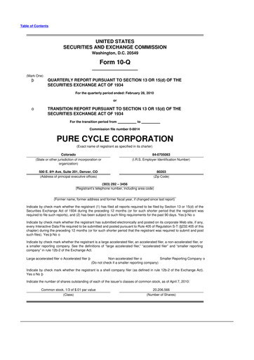 Thumbnail Pure Cycle (water) 10-Q Quarterly Report FY 