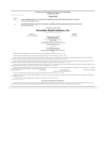 Thumbnail Streamline Health Solutions 10-K Annual Report 