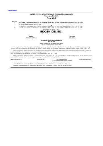 Thumbnail Biogen 10-Q Quarterly Report FY2010 