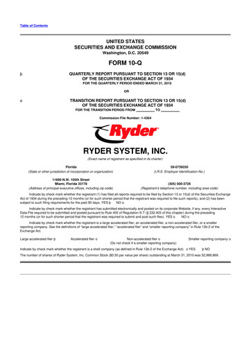 Thumbnail Ryder
 10-Q Quarterly Report FY 