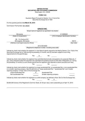 Thumbnail Graco 10-Q Quarterly Report FY2010 