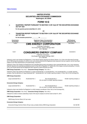Thumbnail CMS Energy
 10-Q Quarterly Report FY 