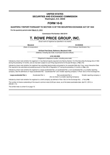 Thumbnail T. Rowe Price
 10-Q Quarterly Report FY2010 