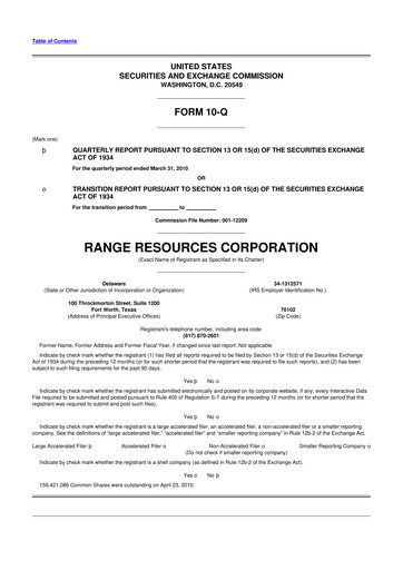 Thumbnail Range Resources
 10-Q Quarterly Report FY2010 
