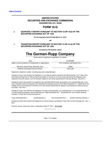 Thumbnail Gorman-Rupp 10-Q Quarterly Report FY 