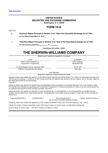 Thumbnail Sherwin-Williams 10-Q Quarterly Report FY2010 