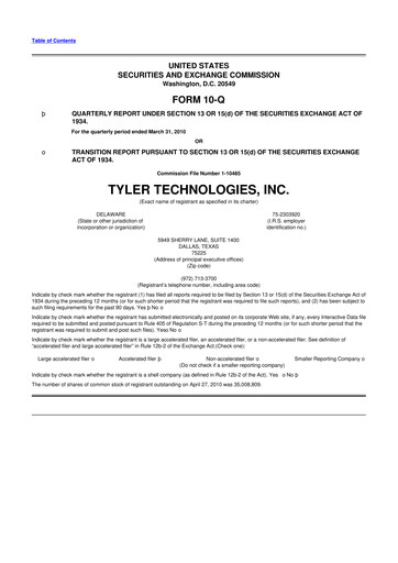 Thumbnail Tyler Technologies
 10-Q Quarterly Report FY 