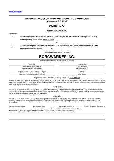 Thumbnail BorgWarner 10-Q Quarterly Report FY2010 