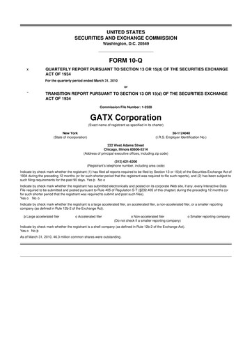 Miniature GATX 10-Q Rapport trimestriel  